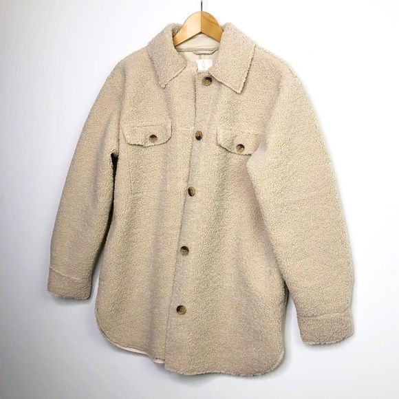 JOIE Sherpa Teddi fleece tan oversized Shacket - Picture 10 of 13